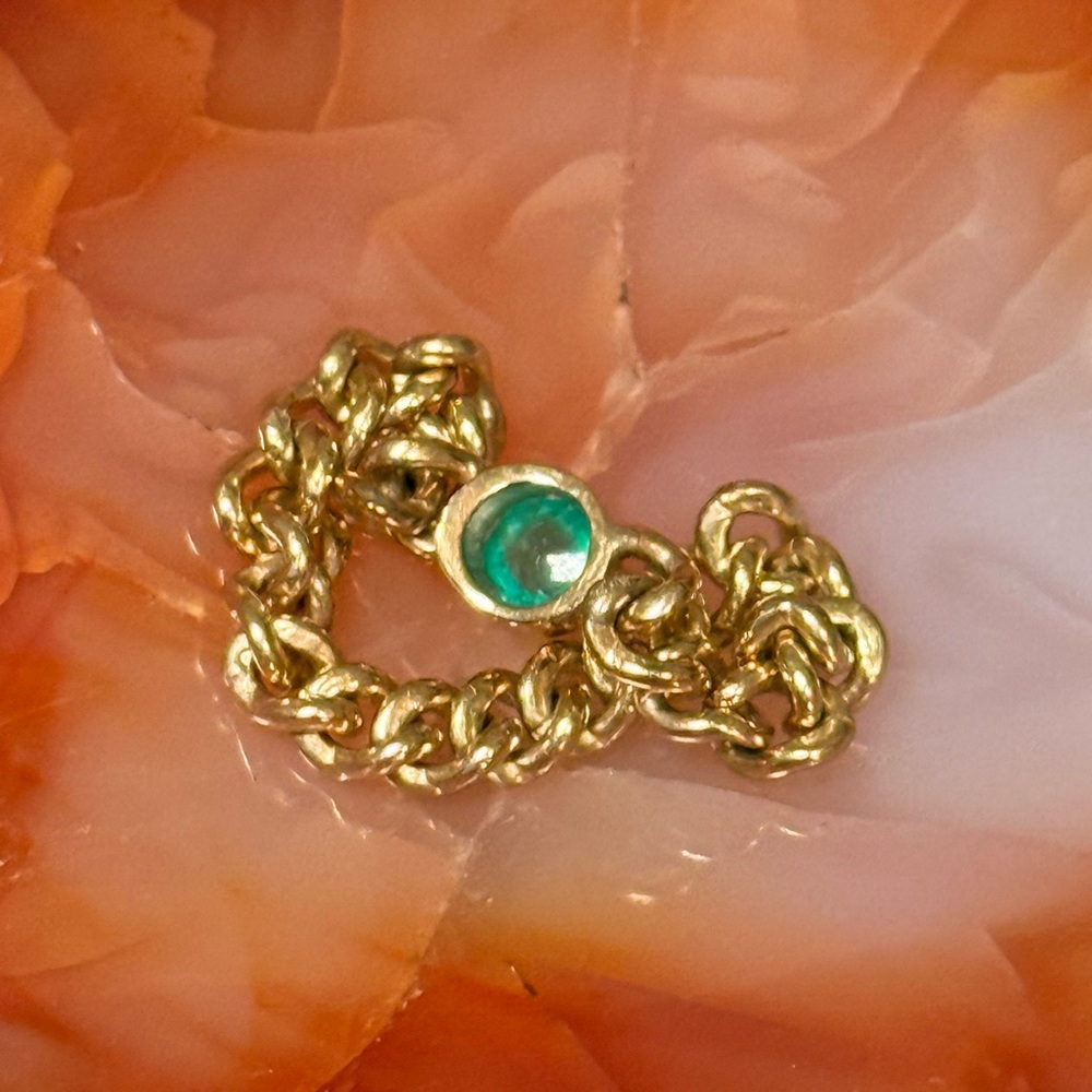 Solid Gold Chain Emerald Ring - image 2